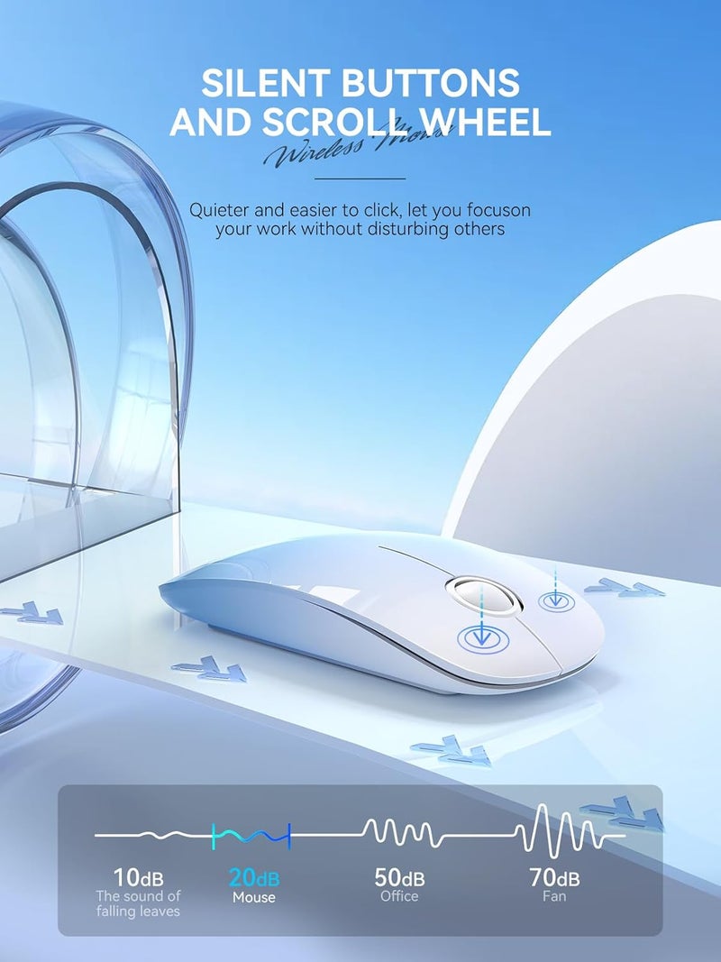 RAPIQUE Bluetooth Wireless Mouse - (BT5.1+USB) Dual Connectivity, Quiet Click, Low Power, and 1600 DPI, Portable Cordless Mouse for Laptop, MacBook Pro/Air, iPad (Gradient Sky Blue) - Image 5